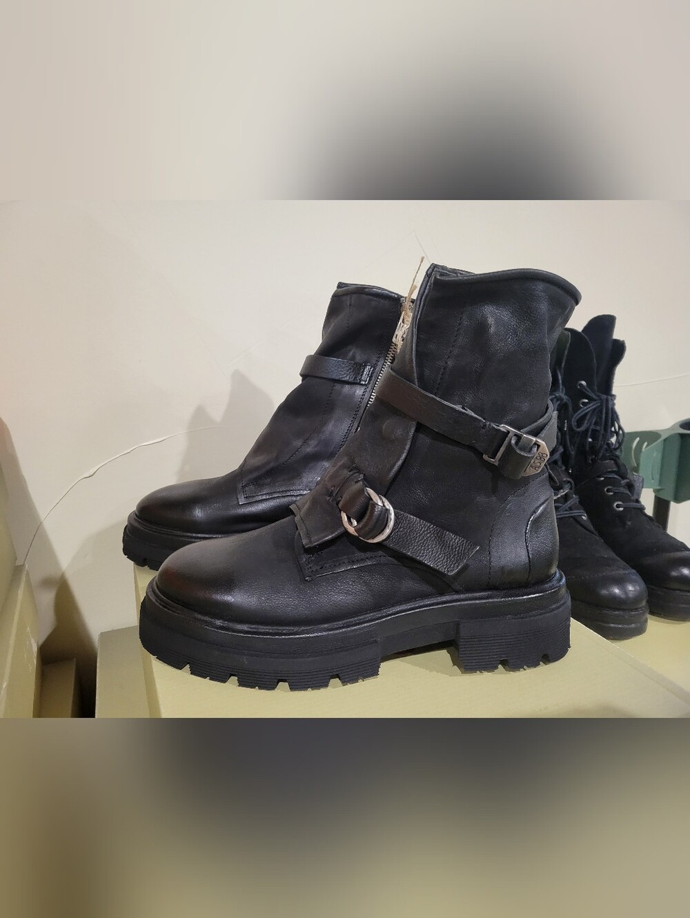 NIB A.S.98 Black Leather Buckle Combat Boots - Women's 40 9.5